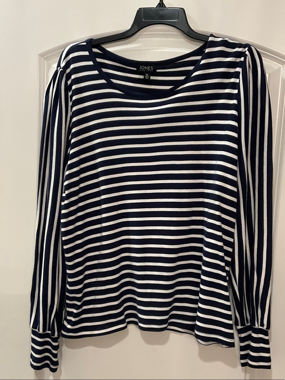 Jones New York Navy & White Striped Long-Sleeve Tee